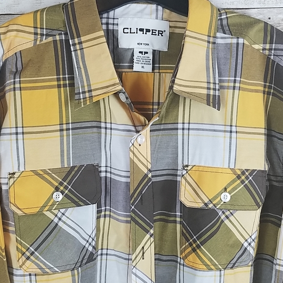 Clipper New York, Yellow/Taupe Plaid shirt, Sz XL - Picture 4 of 5